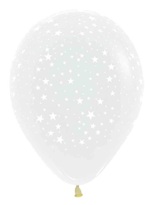 Globo Latex R12 Sempertex Premium Cristal Estrellas Blancas 30cm